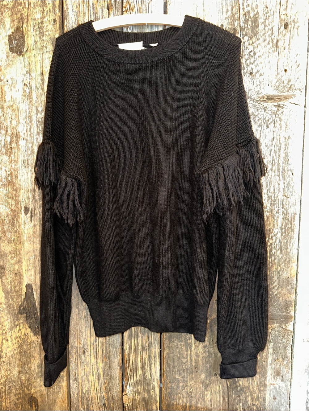 Tory Burch Bristol Fringe Baby Alpaca Silk Sweater XL Black